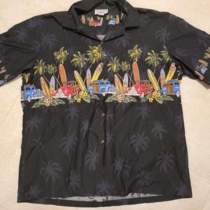 VTG Pacific Legend Apparel Mens XL Hawaii Hawaiian Aloha USA Black Surf T Shirt